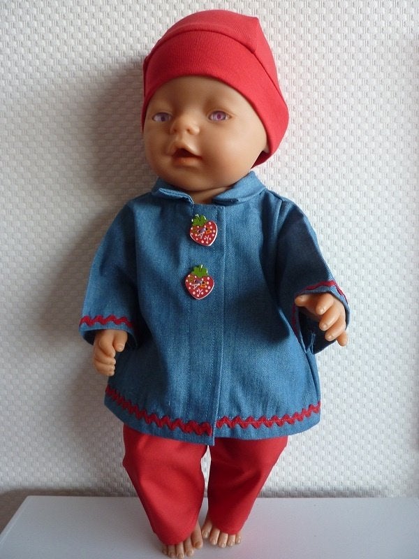 Spijkerjasje,broek en muts voor de baby pop Poppenkleertjes, Ophalen of Verzenden, Nieuw, Babypop