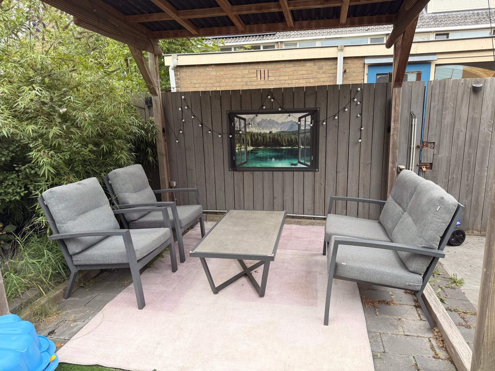 Hartman Canberra tuinset met kussens, 5 jaar oud, Tuin en Terras, Ophalen, 4 zitplaatsen, Gebruikt, Eettafel