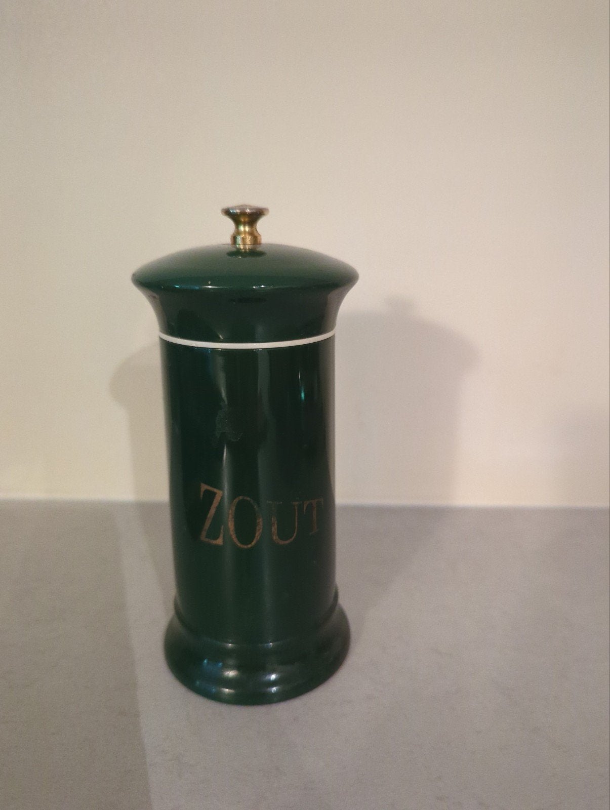 Vintage Groene Zoutpot met Gouden Letters, Antiek en Kunst, Ophalen of Verzenden