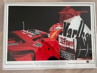 Formule 1 Kunstprint Michael Schumacher Ferrari, Ophalen of Verzenden, Zo goed als nieuw, Formule 1