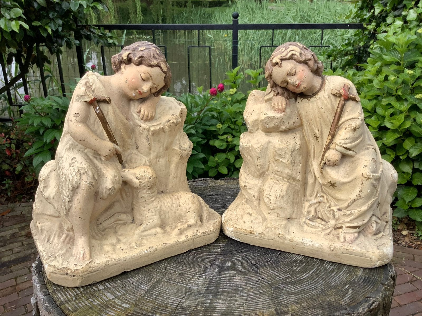 Set Brocante Gipsen Heiligenbeelden ❤️ Jezus & Janneke, Ophalen of Verzenden