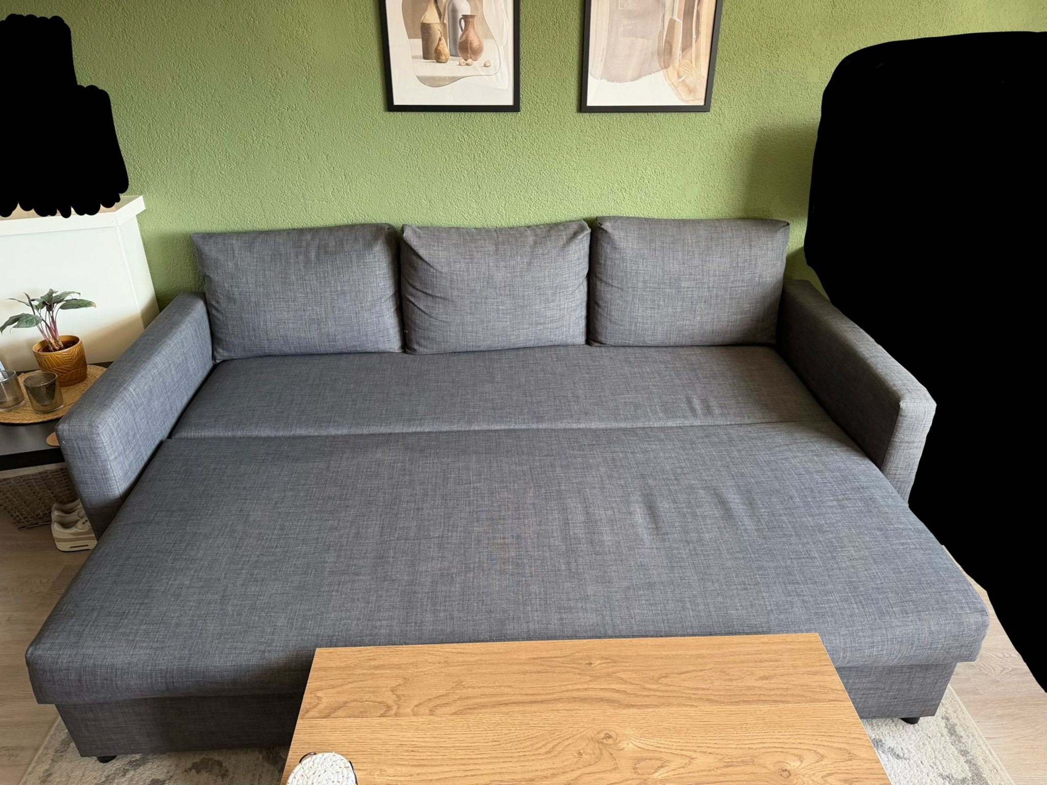 IKEA FRIHETEN 3-zits slaapbank, Skiftebo donkergrijs, Ophalen, Gebruikt, Tweepersoons, Overige maten