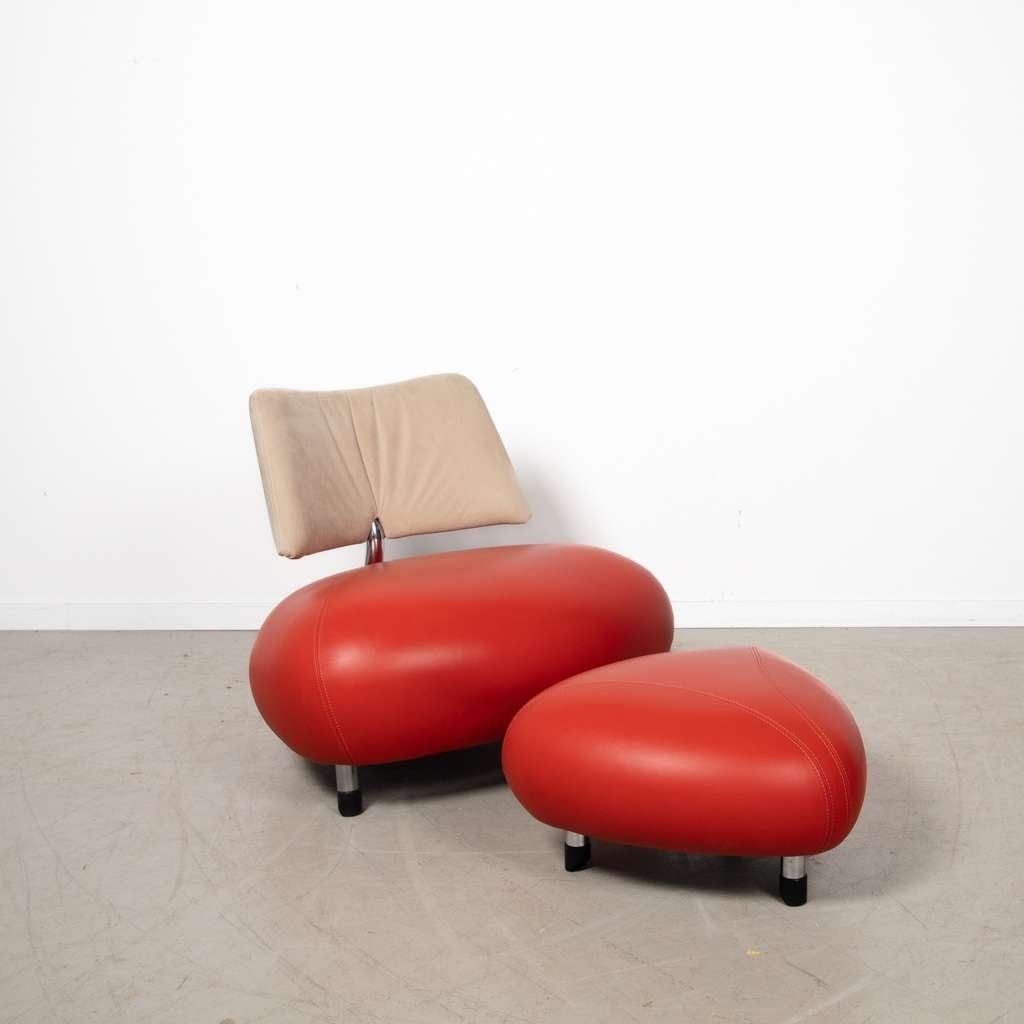 1x Leolux Pallone Pa Fauteuil + Hocker Rood Leer