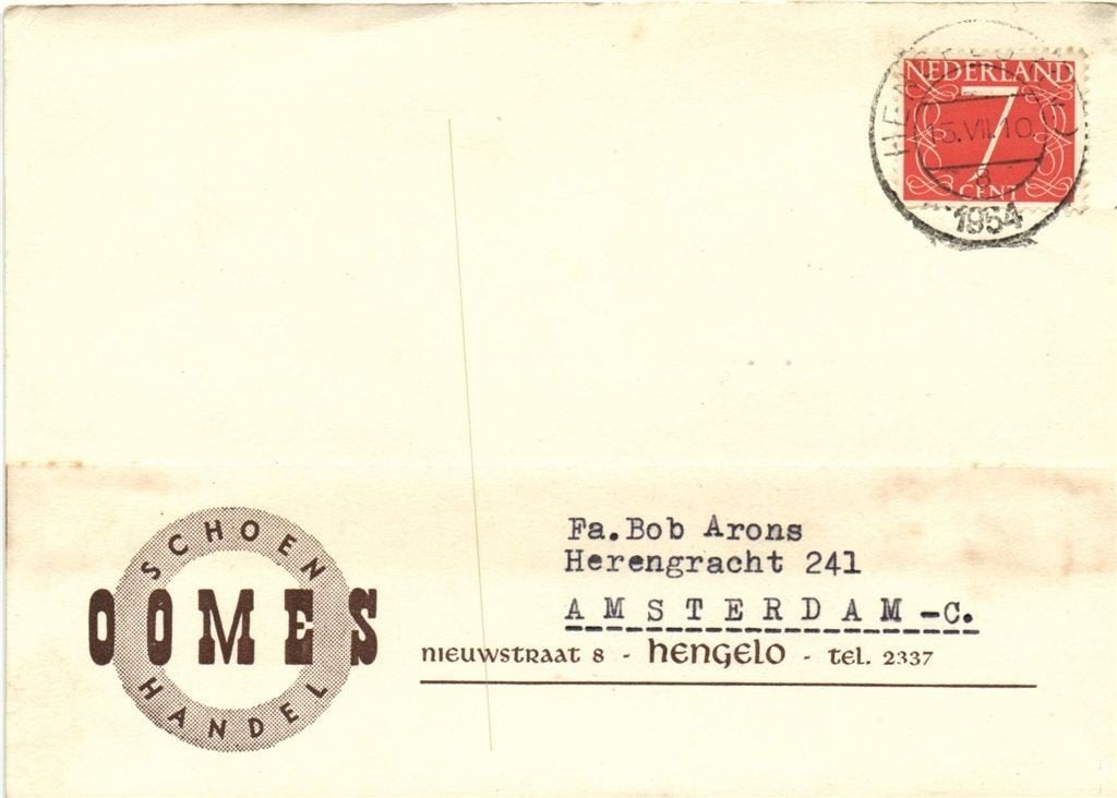 Schoenhandel Oomes, Hengelo - 07.1954 - briefkaart, Ophalen of Verzenden, Briefkaart