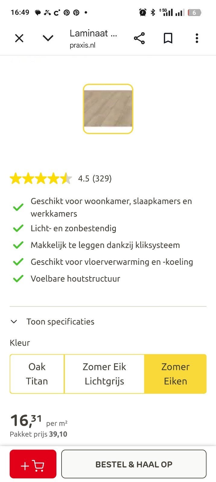 Maar €9p/m2!! Heel mooi,chique +-20m2 frisse kleur: Zomereik, Nieuw, Ophalen of Verzenden, 10 m² of meer, 10 tot 30 cm