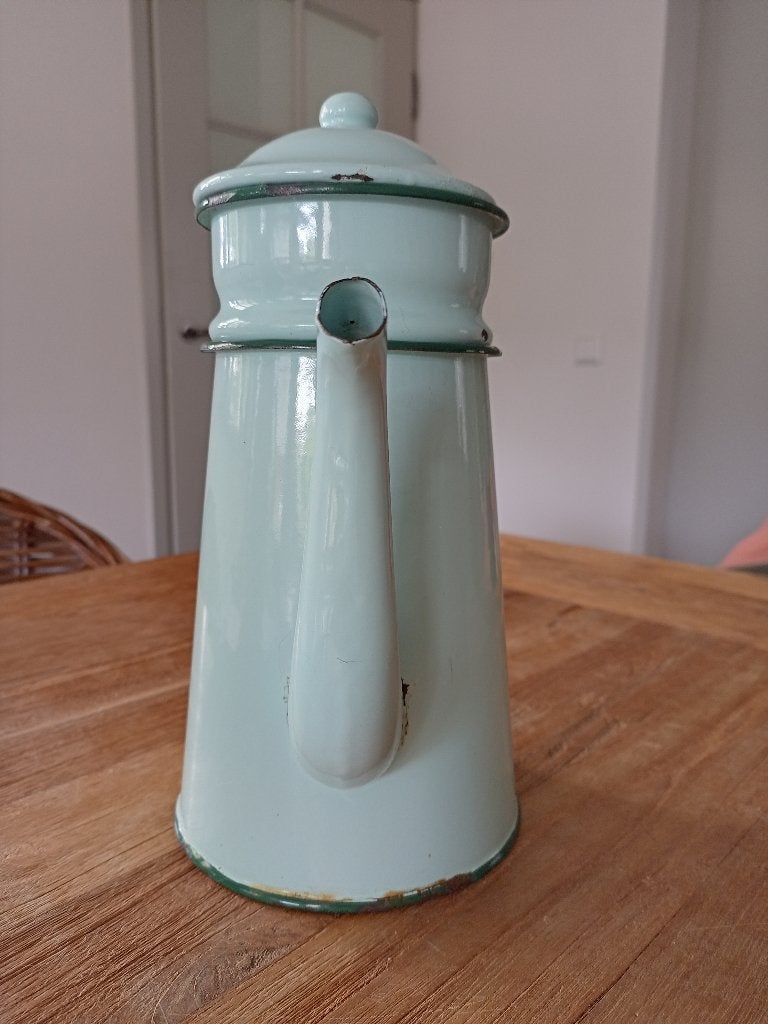 Mooie Mint-groene Franse emaille koffiepot, Ophalen of Verzenden
