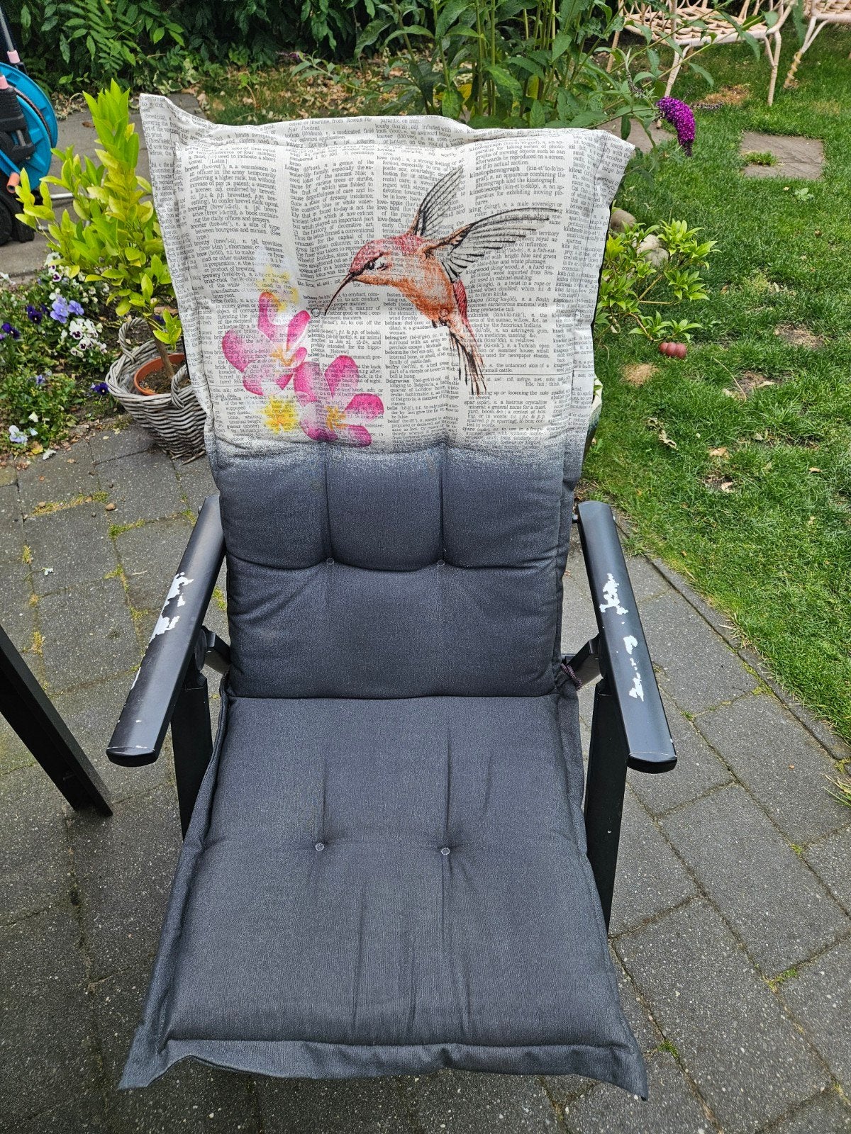 6x Tuinkussens - Grijs met Kolibrie Print, Ophalen, Overige merken, Gebruikt, Wasbaar