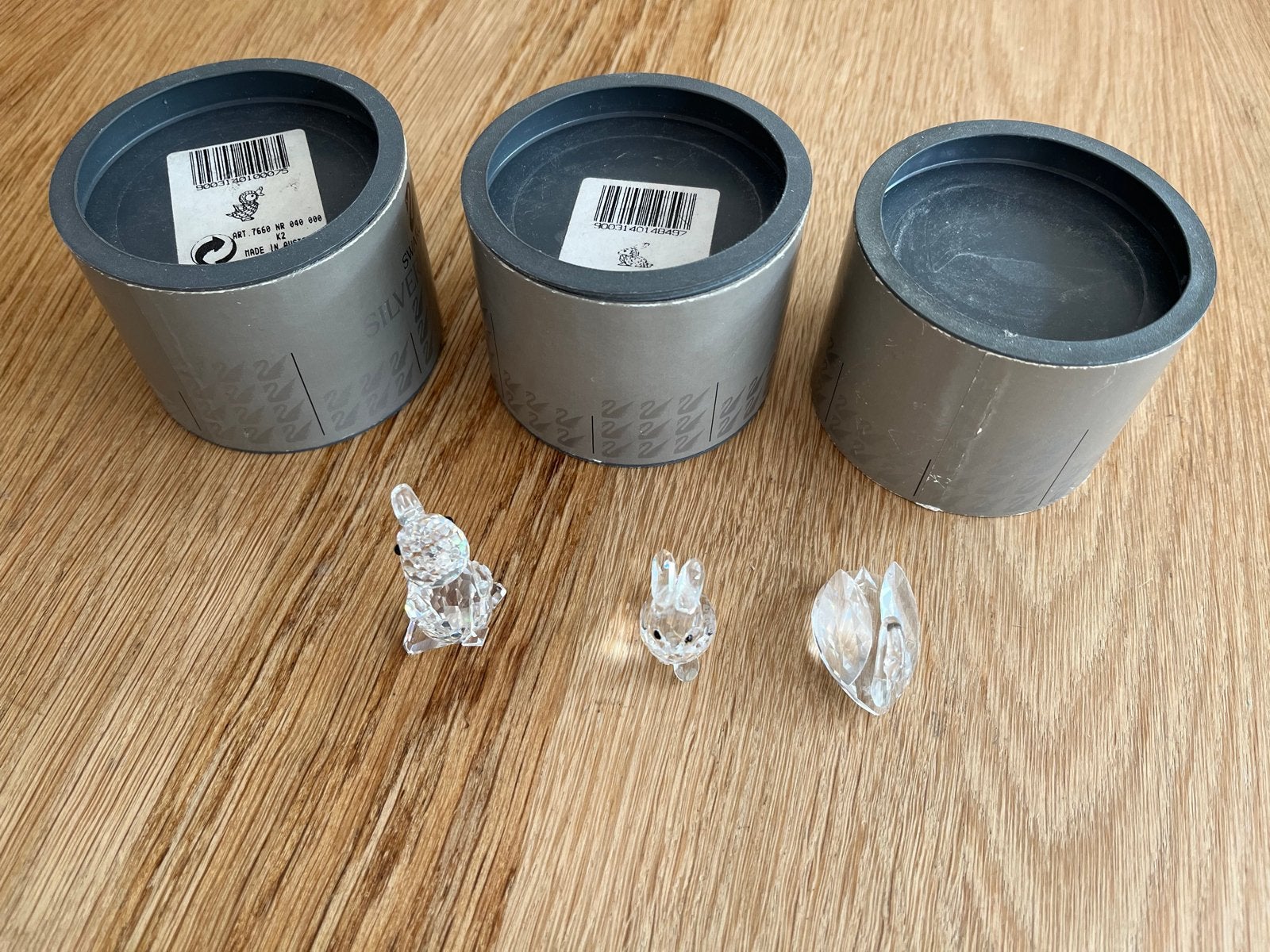 Swarovski kristallen beeldjes: 2 konijntjes en een zwaan, Verzamelen, Swarovski, Ophalen of Verzenden, Zo goed als nieuw, Figuurtje