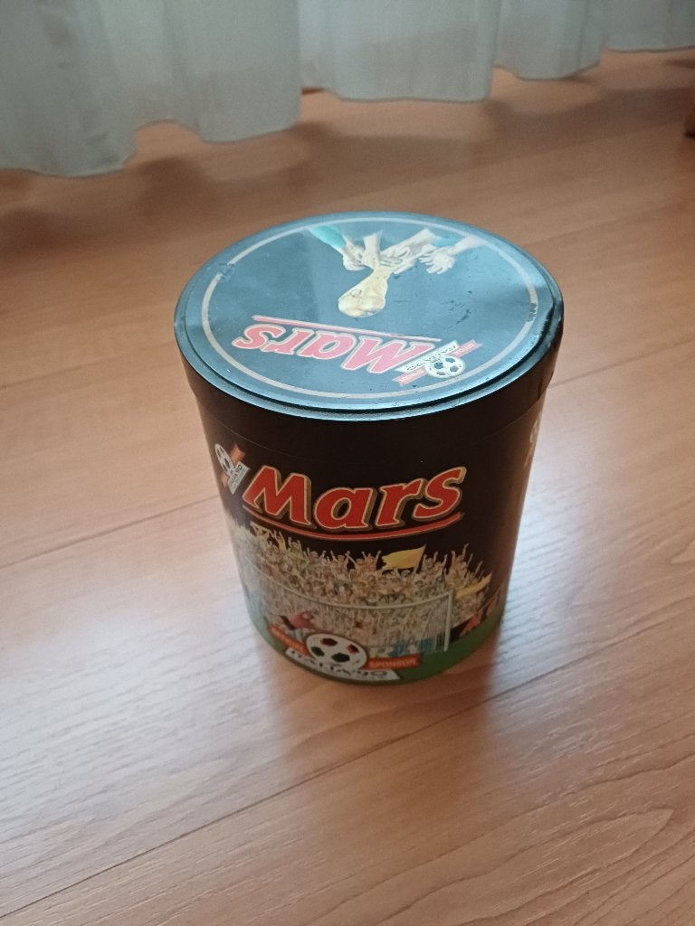 Groot vintage Mars blik uit circa 1986, Ophalen of Verzenden, Gebruikt, Koek(jes), Overige merken