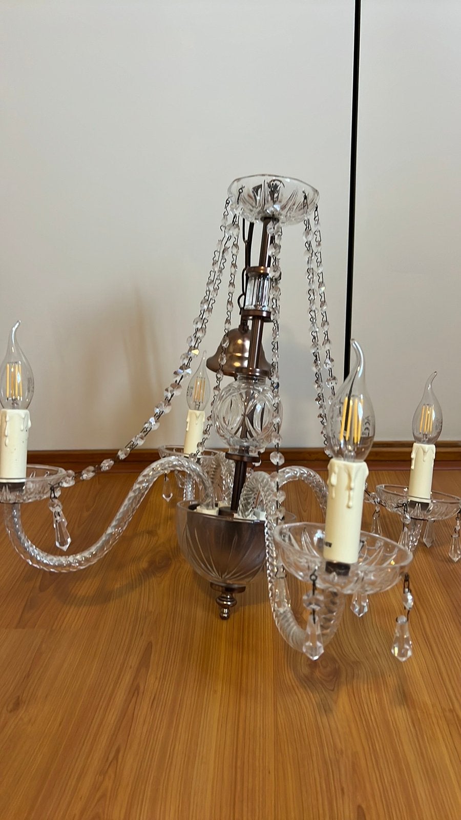Prachtige kroonluchter lamp hanglamp kristal brocante, Ophalen, Zo goed als nieuw