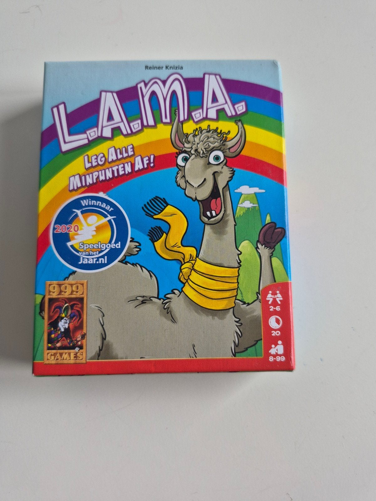 L.A.M.A. Kaartspel - Leg Alle Minpunten Af! (999 Games), Hobby en Vrije tijd, Drie of vier spelers, Ophalen of Verzenden, Zo goed als nieuw
