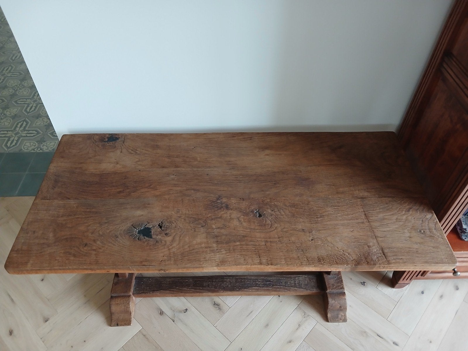 Antiek massief eiken tafel, Ophalen of Verzenden, Rechthoekig, 100 tot 150 cm, 100 tot 150 cm