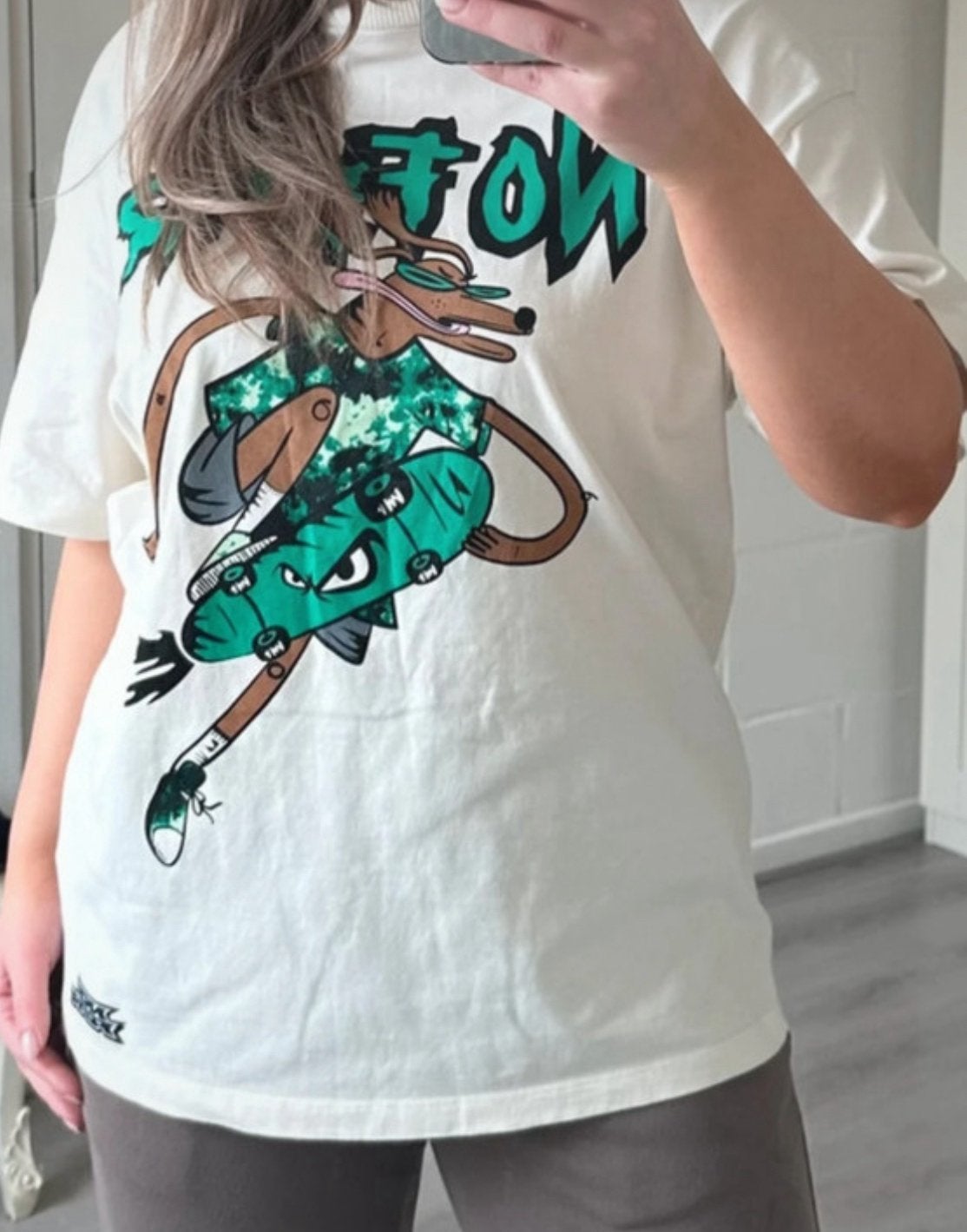 H&M x No Fear oversized tshirt met print, Beige, Ophalen of Verzenden, Zo goed als nieuw, Korte mouw