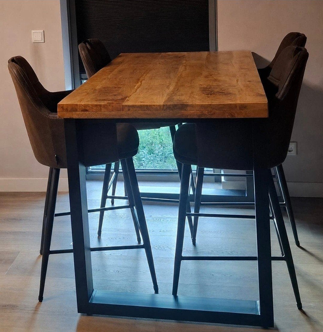 Mooie mango houten bartafel met stoelen, Huis en Inrichting, Tafels | Eettafels, 50 tot 100 cm, 100 tot 150 cm, Zo goed als nieuw