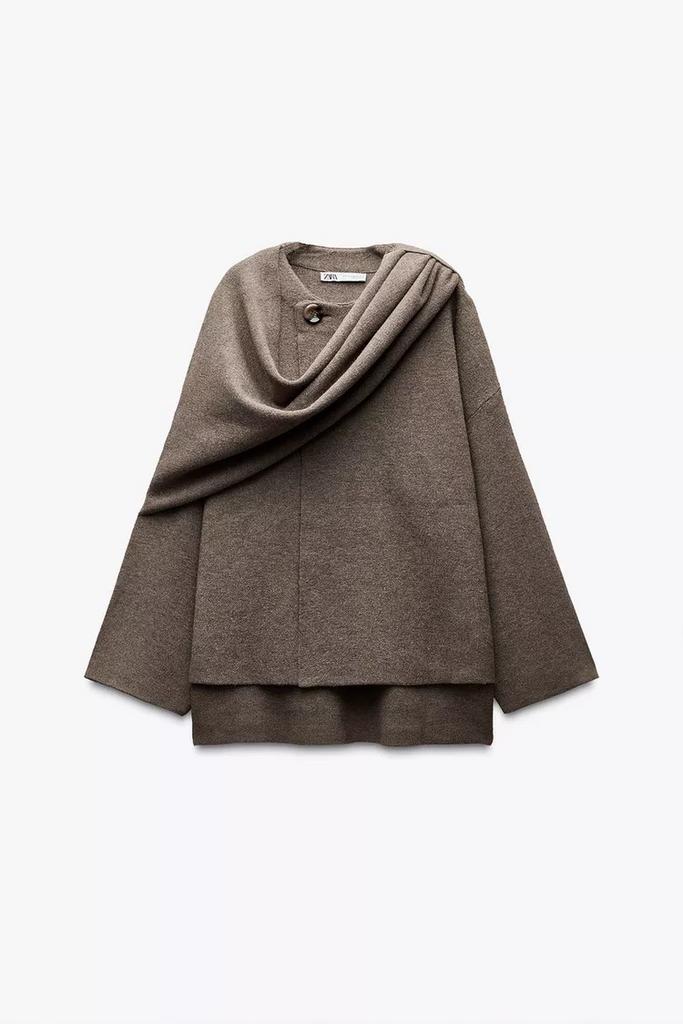 Dames Zara korte jas met kraag en sjaal zijsplitten maat S M, Bruin, Zara, Nieuw, Ophalen of Verzenden