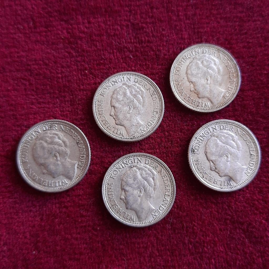 Vijf Zilveren Munten 10 Cent Koningin Wilhelmina 1941, Verzenden, Koningin Wilhelmina, 10 cent
