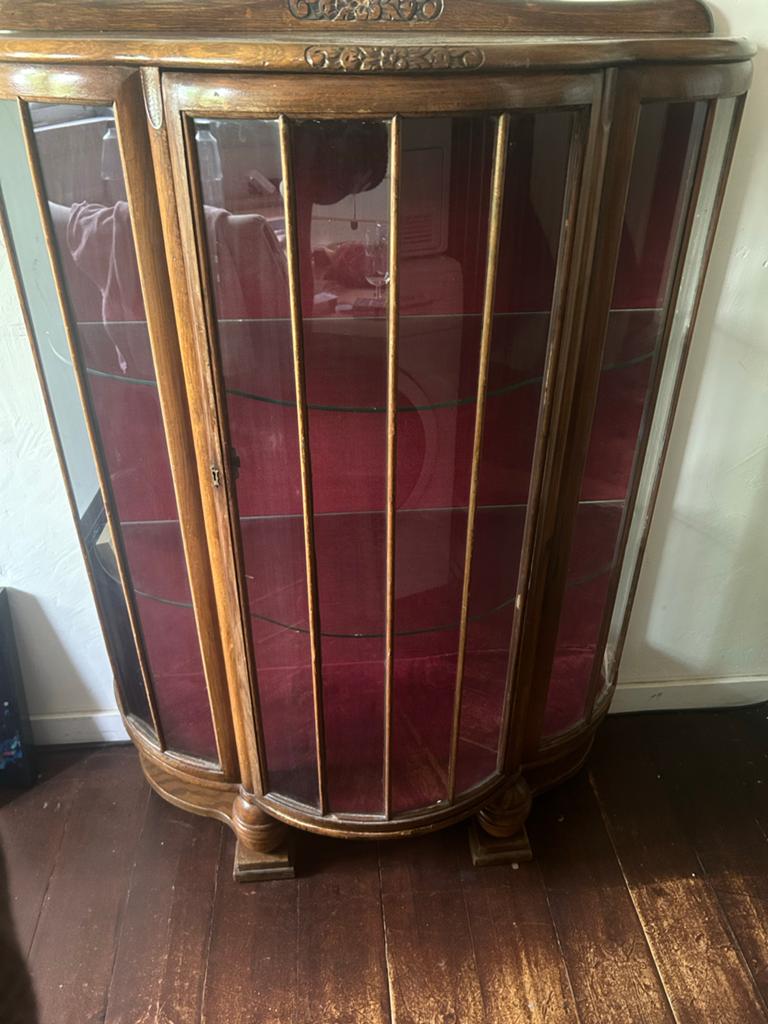 Vintage Halfronde Vitrinekast met Gebogen Glas, Ophalen
