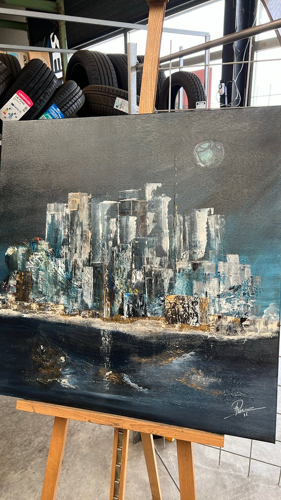 Abstract Stadsgezicht Schilderij 90x90cm, Ophalen