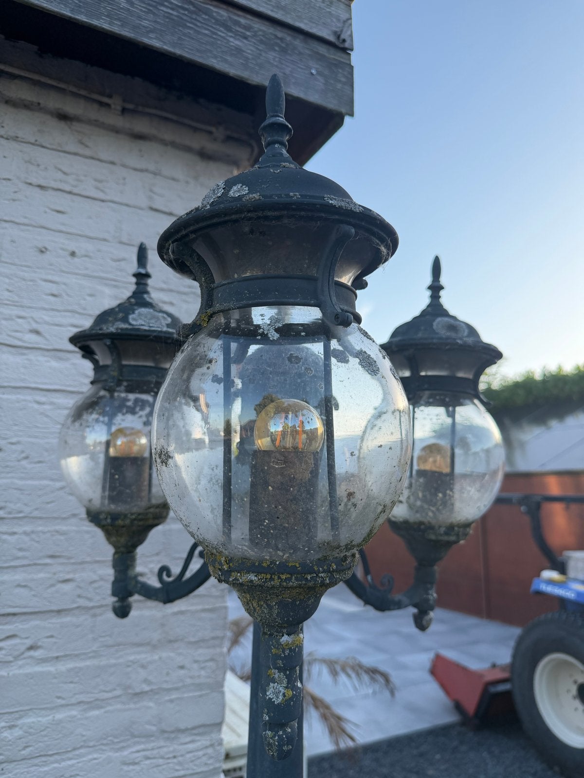 Vintage lantaarnpaal met 3 lampen, Ophalen, Gebruikt, Staande lamp, Netvoeding