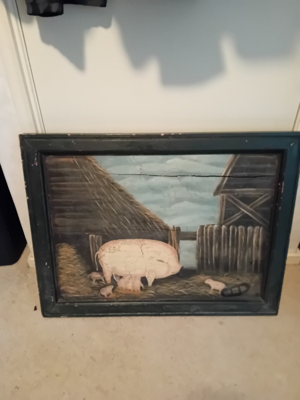 Oud schilderij: Varken met biggen op de boerderij, Ophalen, Paneel, Dieren, Olieverf