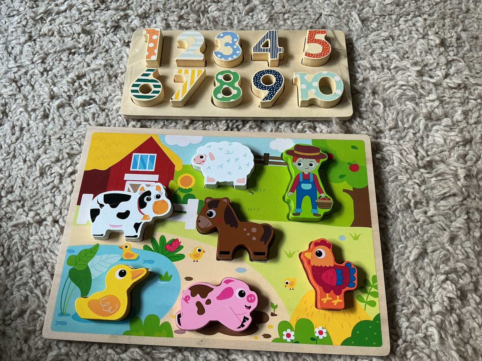 Houten puzzels: Boerderijdieren en cijfers 1-10 opbr giro555, Ophalen of Verzenden, Zo goed als nieuw, Overige typen