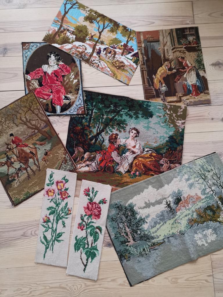 Vintage geborduurde schilderijen partij lot rozen, Ophalen of Verzenden
