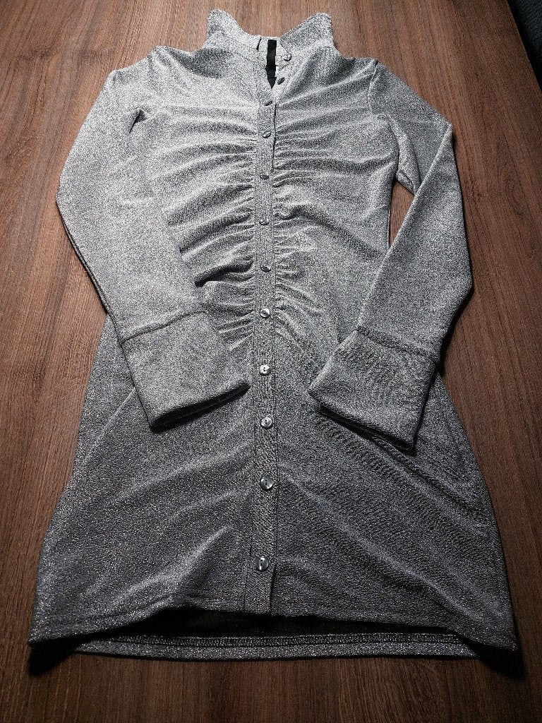 H & M Divided - Zilver glitterjurkje - Maat S, Meisje, H&M, Ophalen of Verzenden, Zo goed als nieuw