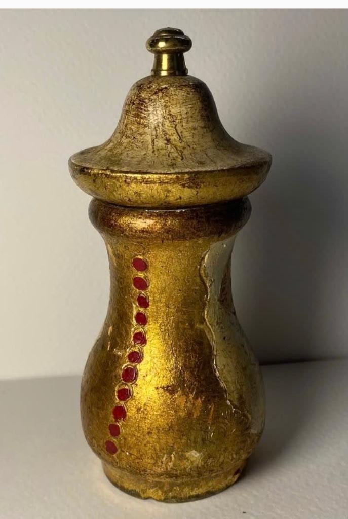 Vintage Florentine Italy Peppermill Gold Red Green 12cm, Antiek en Kunst, Ophalen of Verzenden