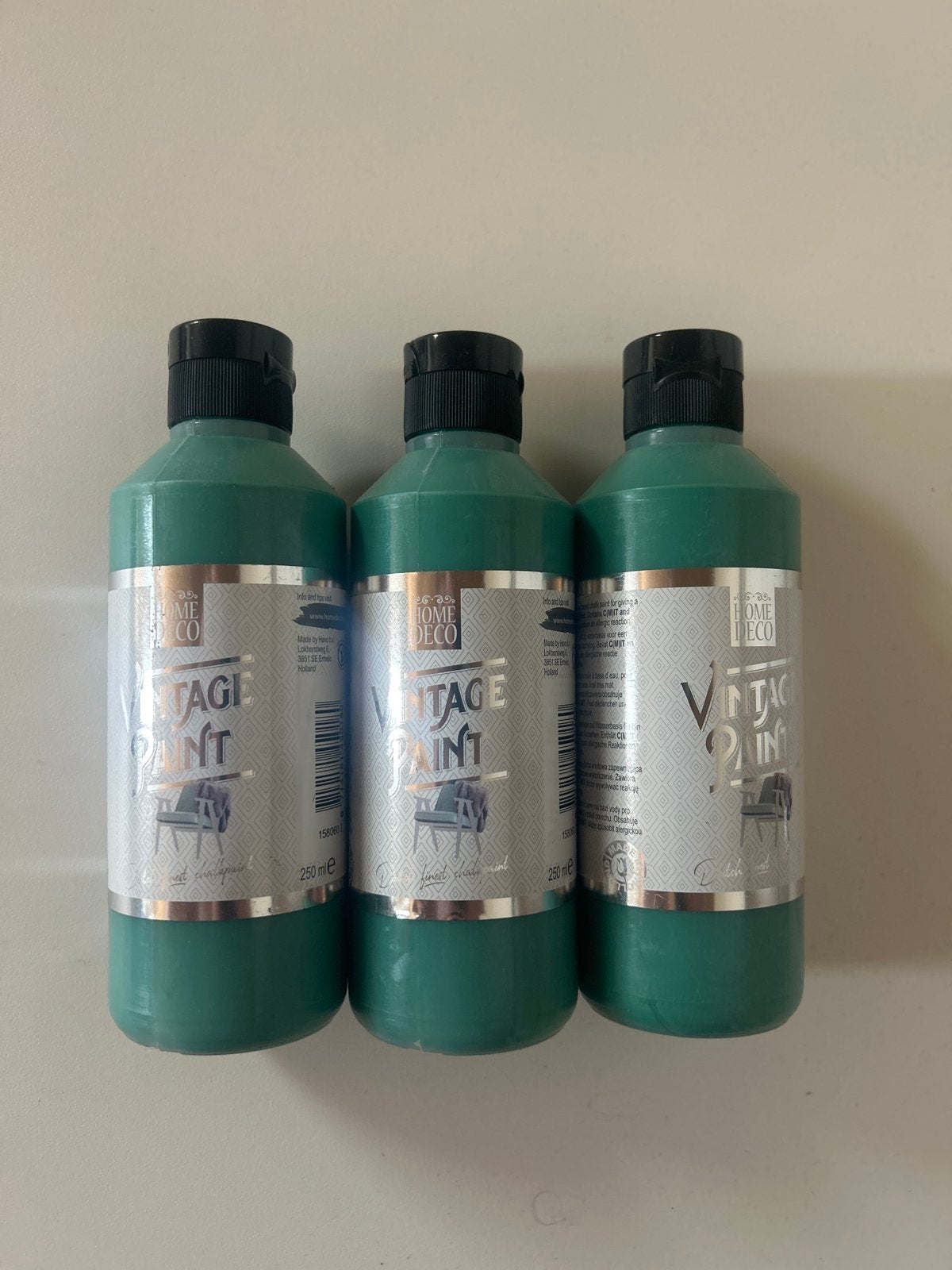 3x Home Deco Vintage Paint - Groen (250ml per fles), Nieuw, Ophalen of Verzenden, Verf, Minder dan 5 liter