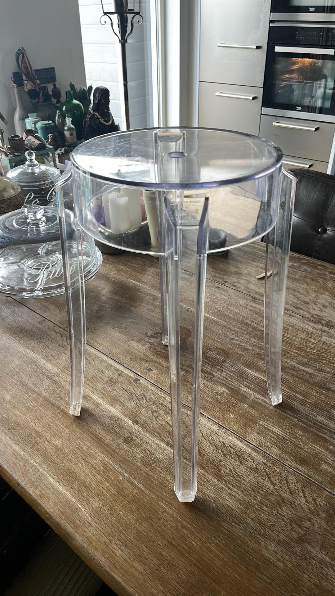 Kartell krukje Charles Ghost transparant plastic hoogte 46,5, Kunststof, Gebruikt, Ophalen of Verzenden, 1 kruk
