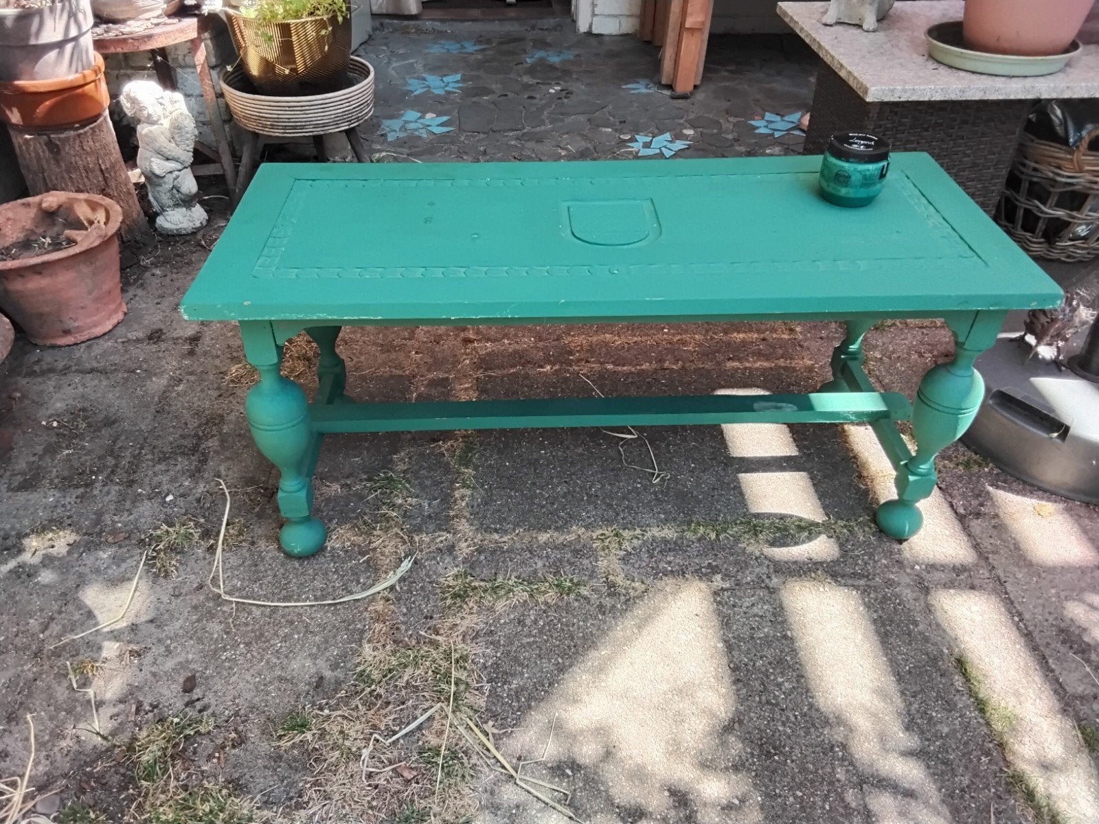 brocante salontafel geschilderd legend boostpaint, Huis en Inrichting, Ophalen, Rechthoekig, 100 tot 150 cm, 50 tot 100 cm