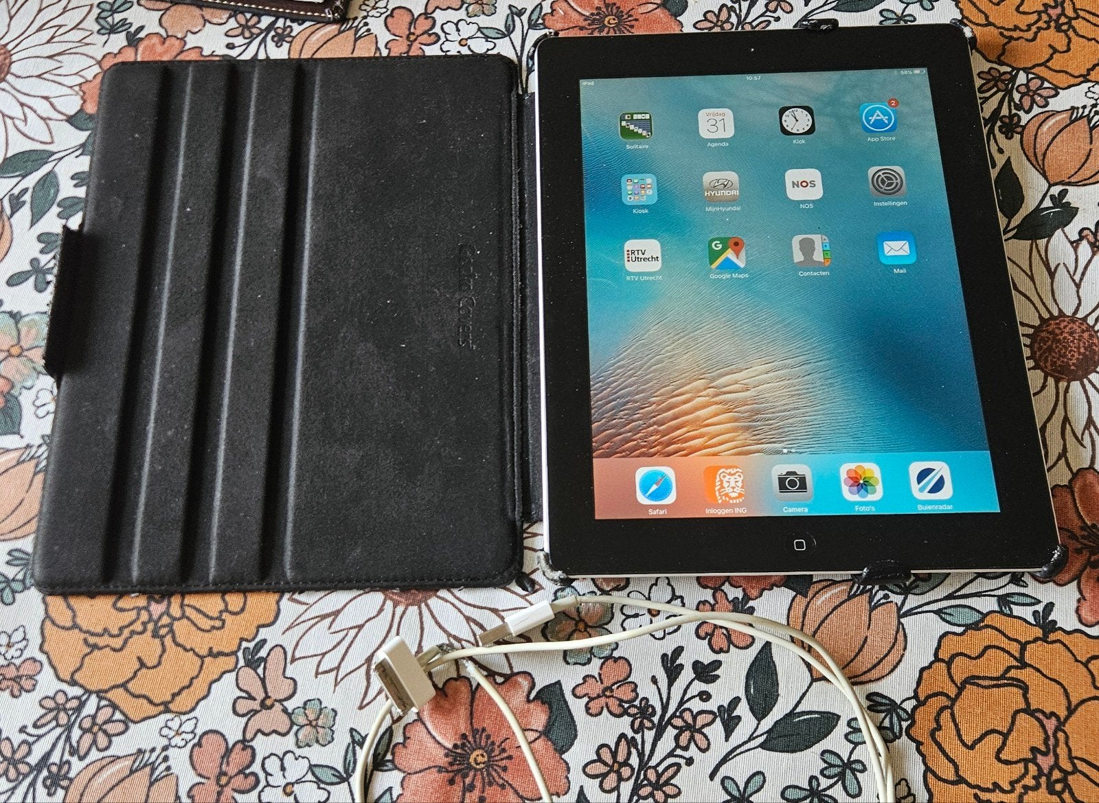 Apple iPad 2 (A1395) met hoes en laadkabel, 10 inch, Gebruikt, Apple iPad, Ophalen of Verzenden