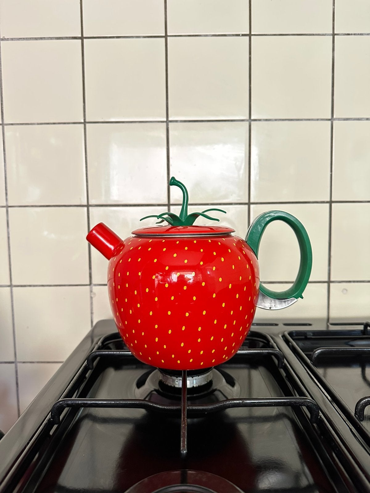 Vintage copco aardbeien fluitketel  retro emaille, Ophalen of Verzenden, Gebruikt, Emaille, Overige typen