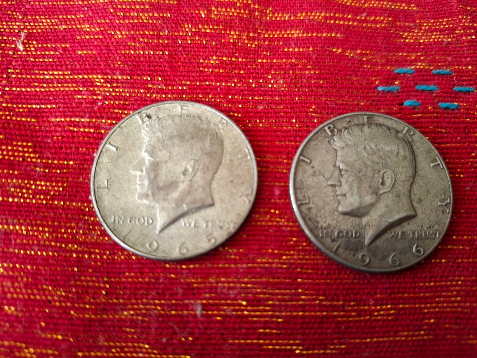2 zilveren halve dollars uit 1965 en 1966, Ophalen of Verzenden