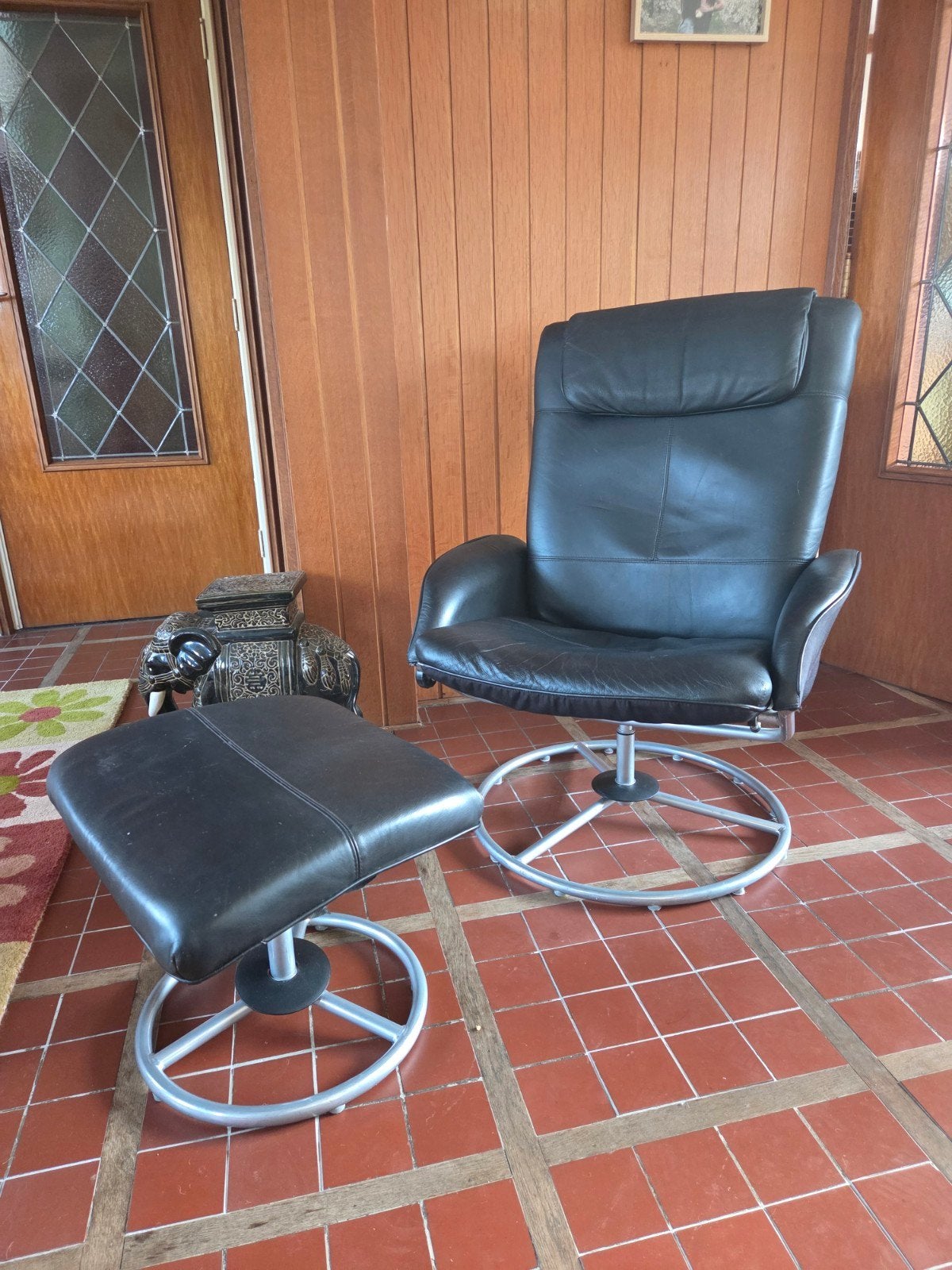 Vintage Ikea relaxfauteuil draai ligstoel malung voetenbank, Huis en Inrichting, Ophalen, Gebruikt, 50 tot 75 cm