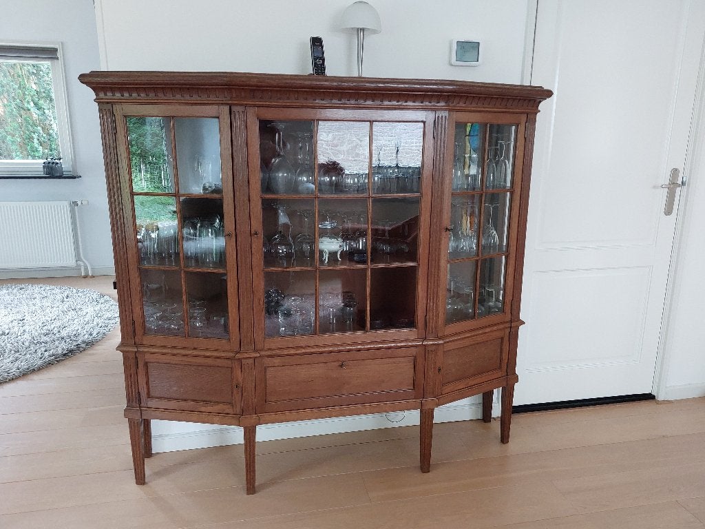 Antieke eikenhouten vitrinekast, Antiek en Kunst, Ophalen