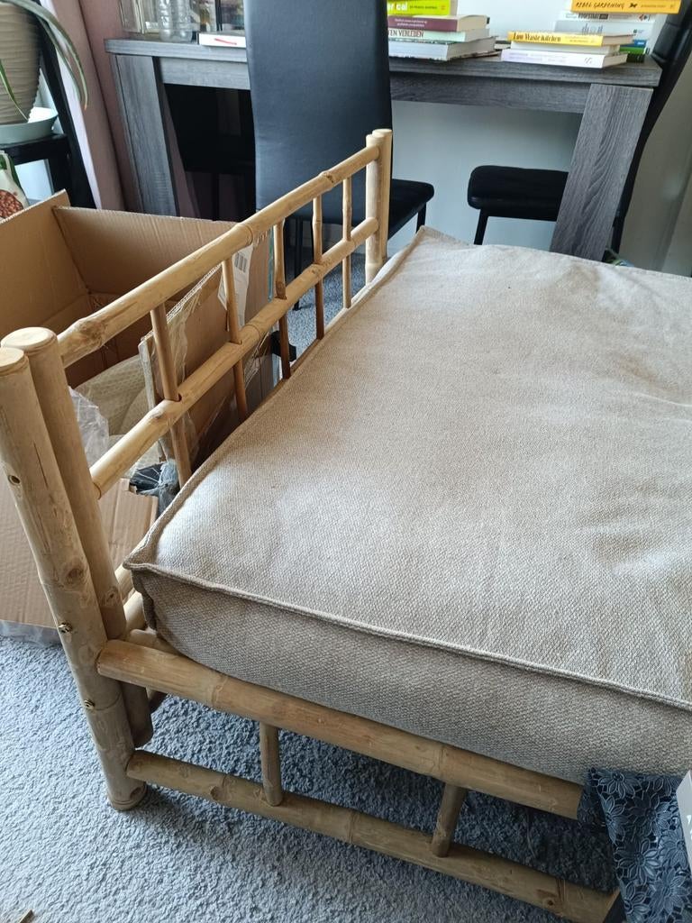 Bamboe loungebank Tarifa incl. groot loungekussen 120x80, Ophalen, Overige houtsoorten, 50 mm of meer, Minder dan 200 cm
