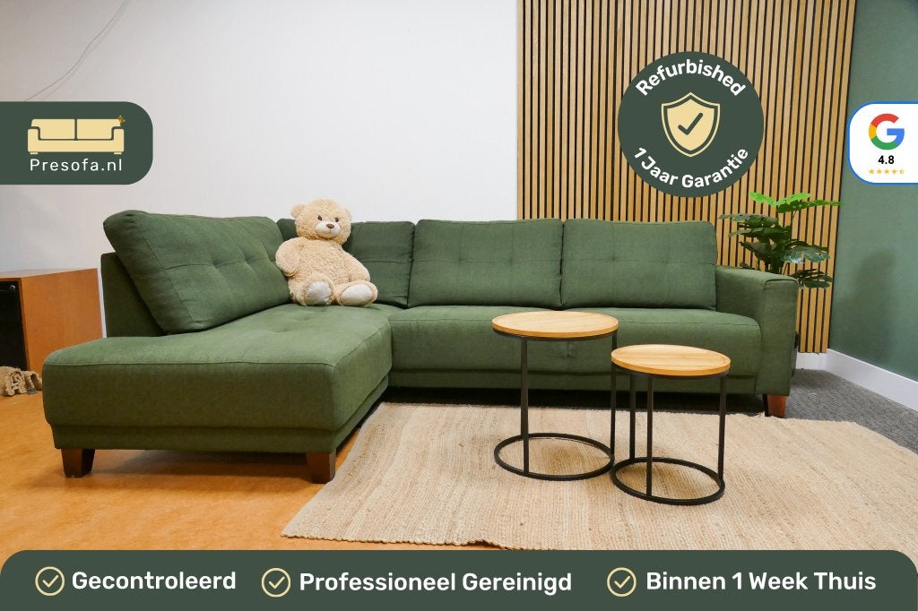 Kleine Hoekbank Groen Gemêleerd [Refurbished], Huis en Inrichting, 250 tot 300 cm, -, Hoekbank, Ophalen of Verzenden