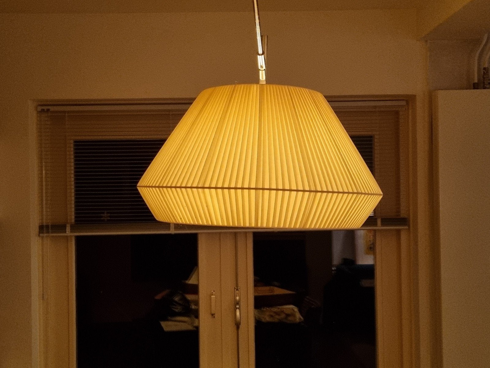 Grote plissé hanglamp, vintage stijl, Gebruikt, Vintage, Klassiek, Textiel, E27 (groot)