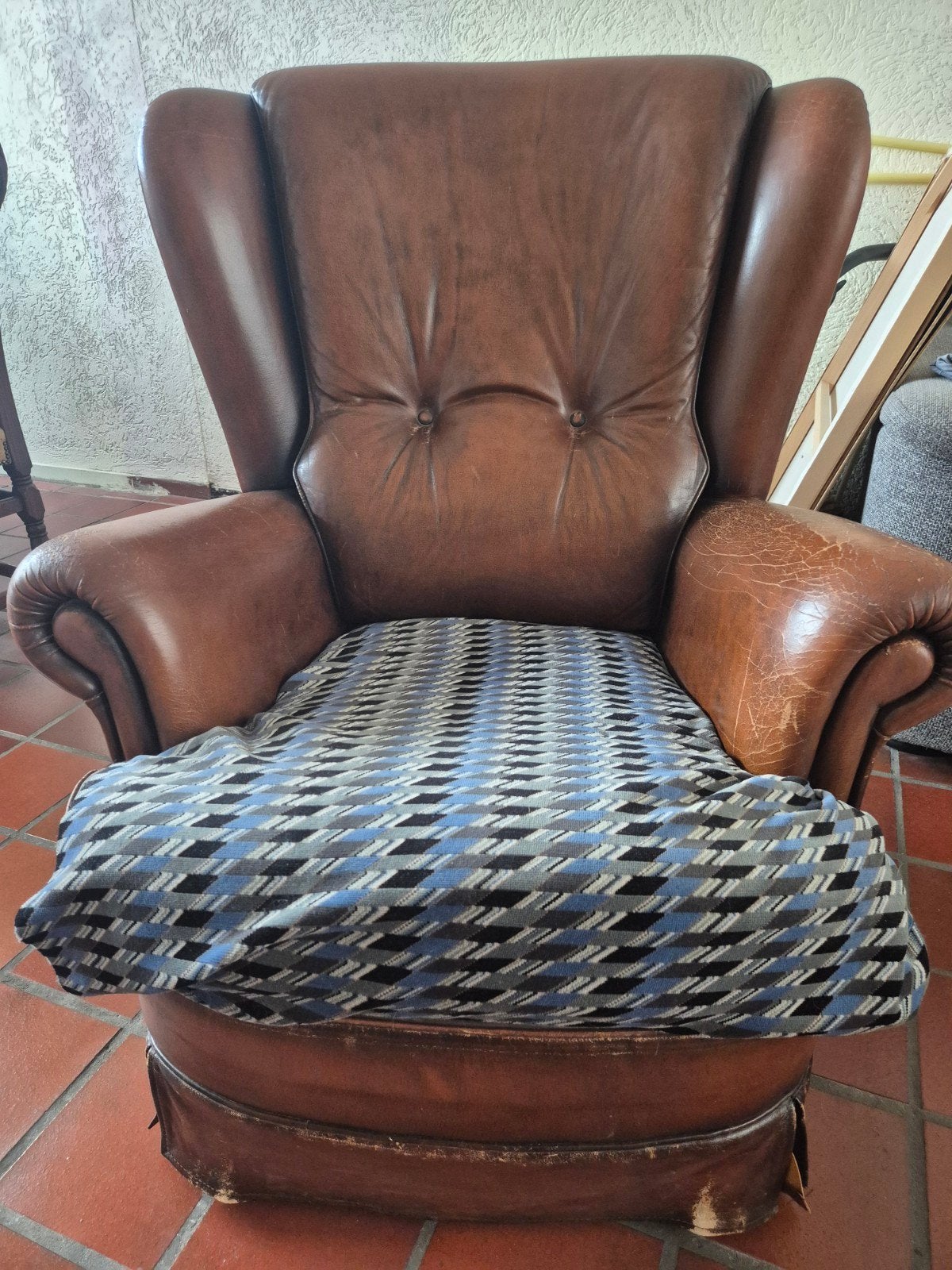 Klassieke Schapenleren Oorfauteuil / Schaapsleder, Antiek en Kunst, Ophalen