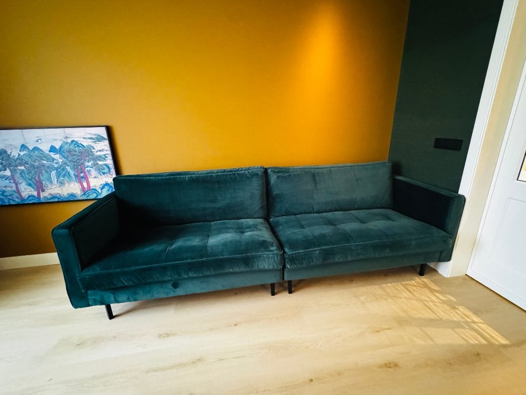 Prachtige groene velvet 3-zits bank, Ophalen, 250 tot 300 cm, Driepersoons, 75 tot 100 cm