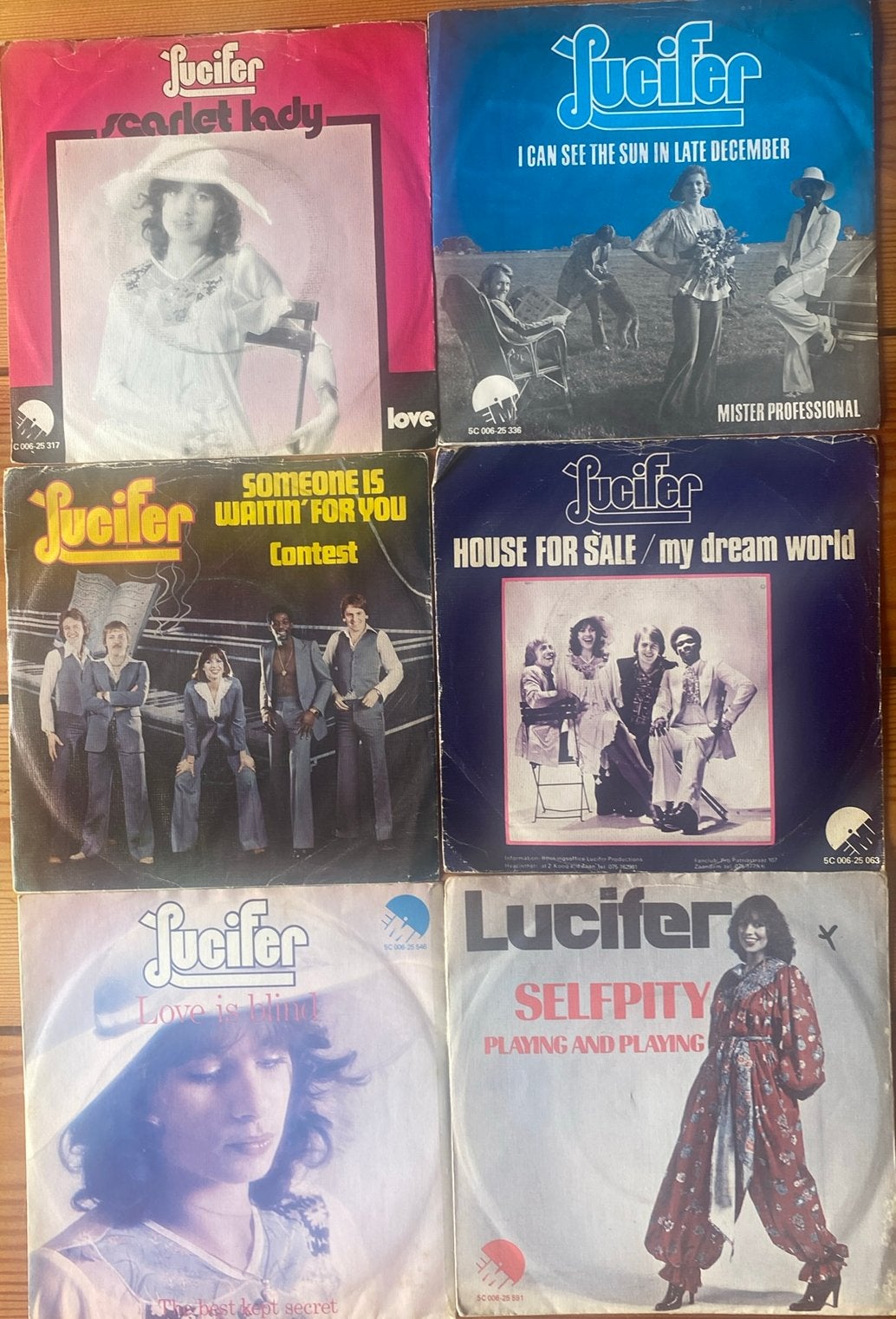 6 Singles van Lucifer, Gebruikt, Fotohoes, 7 inch, Ophalen of Verzenden