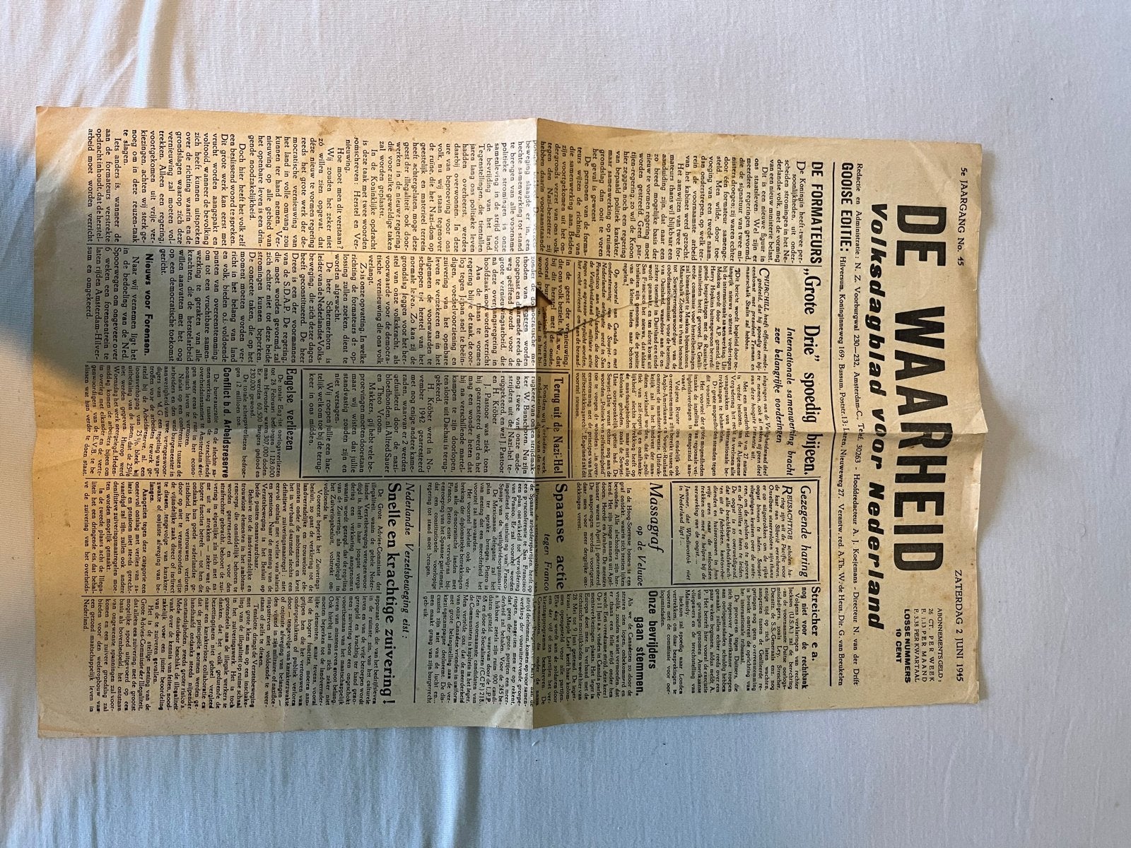 De Waarheid - Volksdagblad voor Nederland - 2 juni 1945, Boeken, Ophalen of Verzenden, Gelezen, Krant