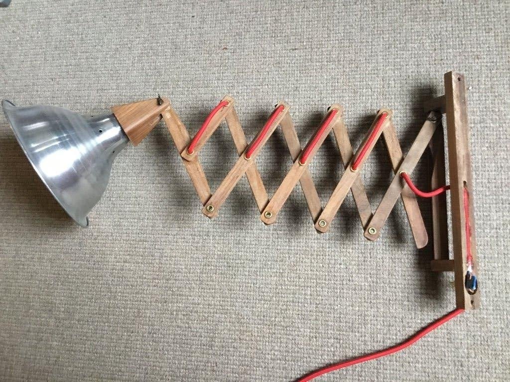 vintage houten schaarlamp, Ophalen of Verzenden, Gebruikt, Hout, Vintage