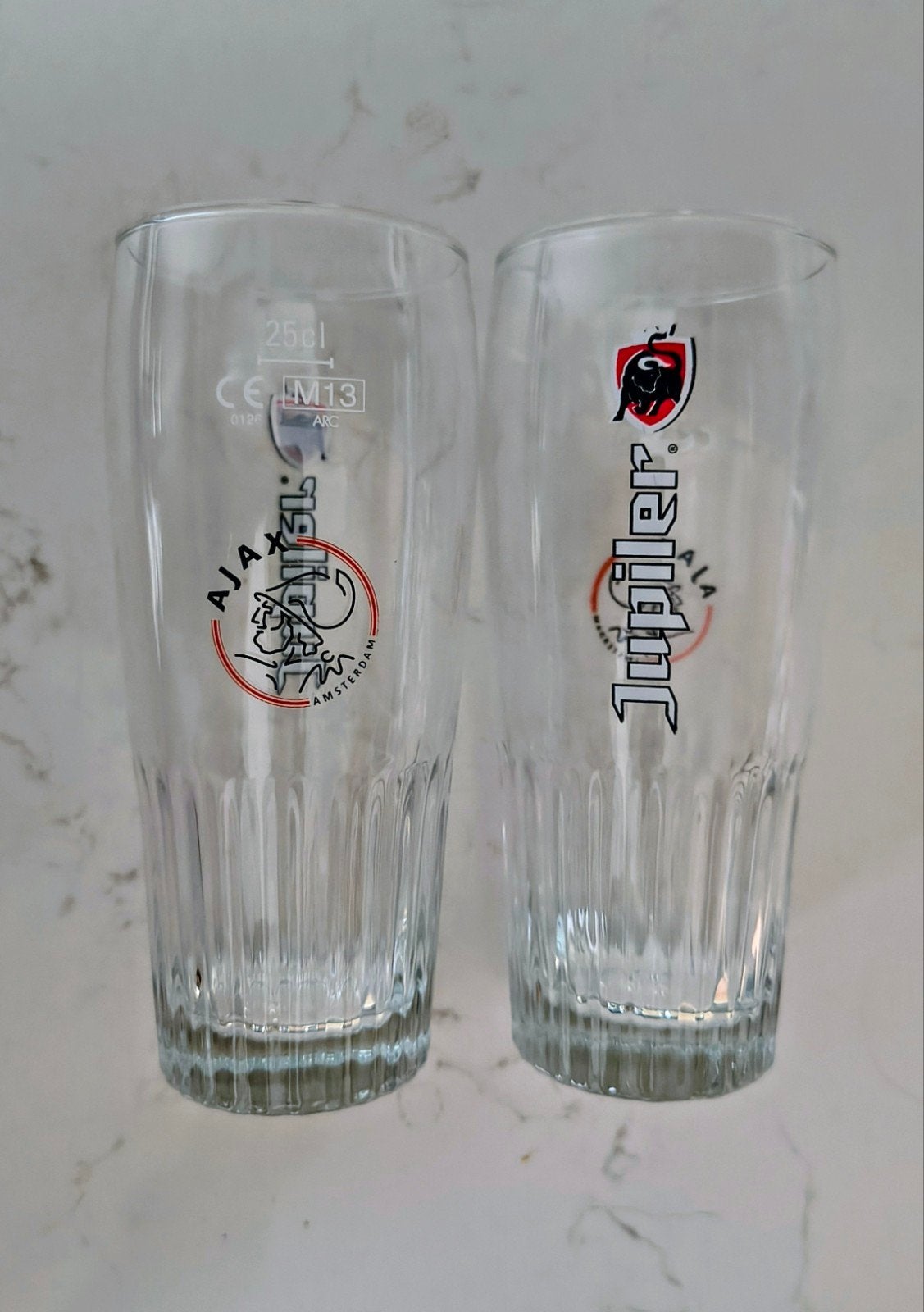 Ajax en Jupiler bierglazen - 25cl, Overige typen, Ophalen of Verzenden, Zo goed als nieuw, Glas