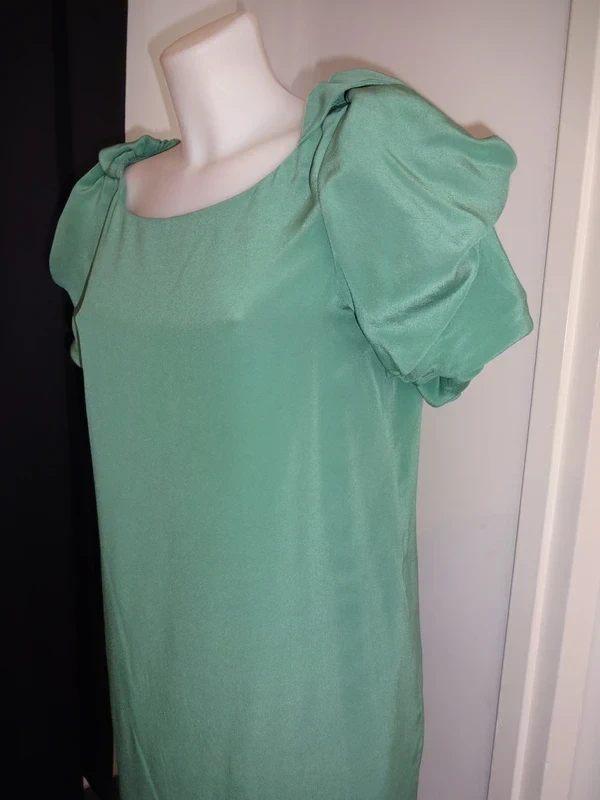Valentino groene zijden jurk pof mouw lagen, Kleding | Dames, Verzenden, Zo goed als nieuw, Knielengte, Maat 36 (S)
