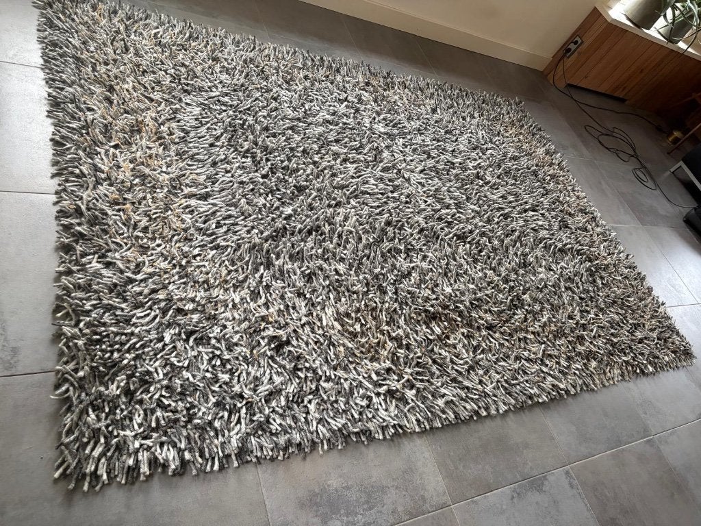 Vloerkleed hoogpolig gemêleerd grijs/off white 2x3 meter, Ophalen, Gebruikt, 200 cm of meer, 200 cm of meer