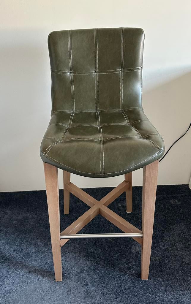 Bar kruk neba vintage groen, 4 krukken, Ophalen of Verzenden, Zo goed als nieuw, Leer