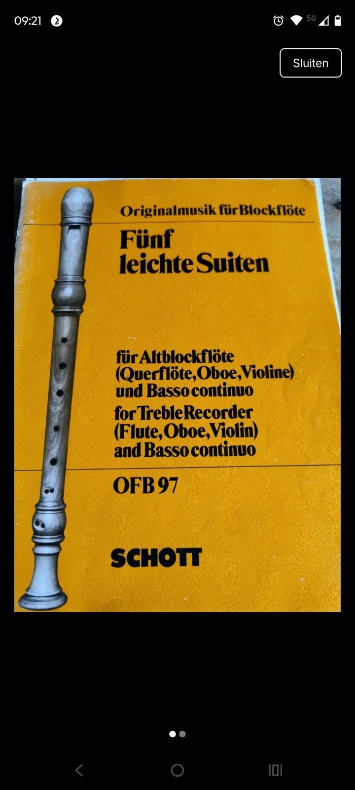 Fünf leichte Suiten voor blokfluit en basso continuo, Gebruikt, Klassiek, Ophalen of Verzenden, Viool of Altviool