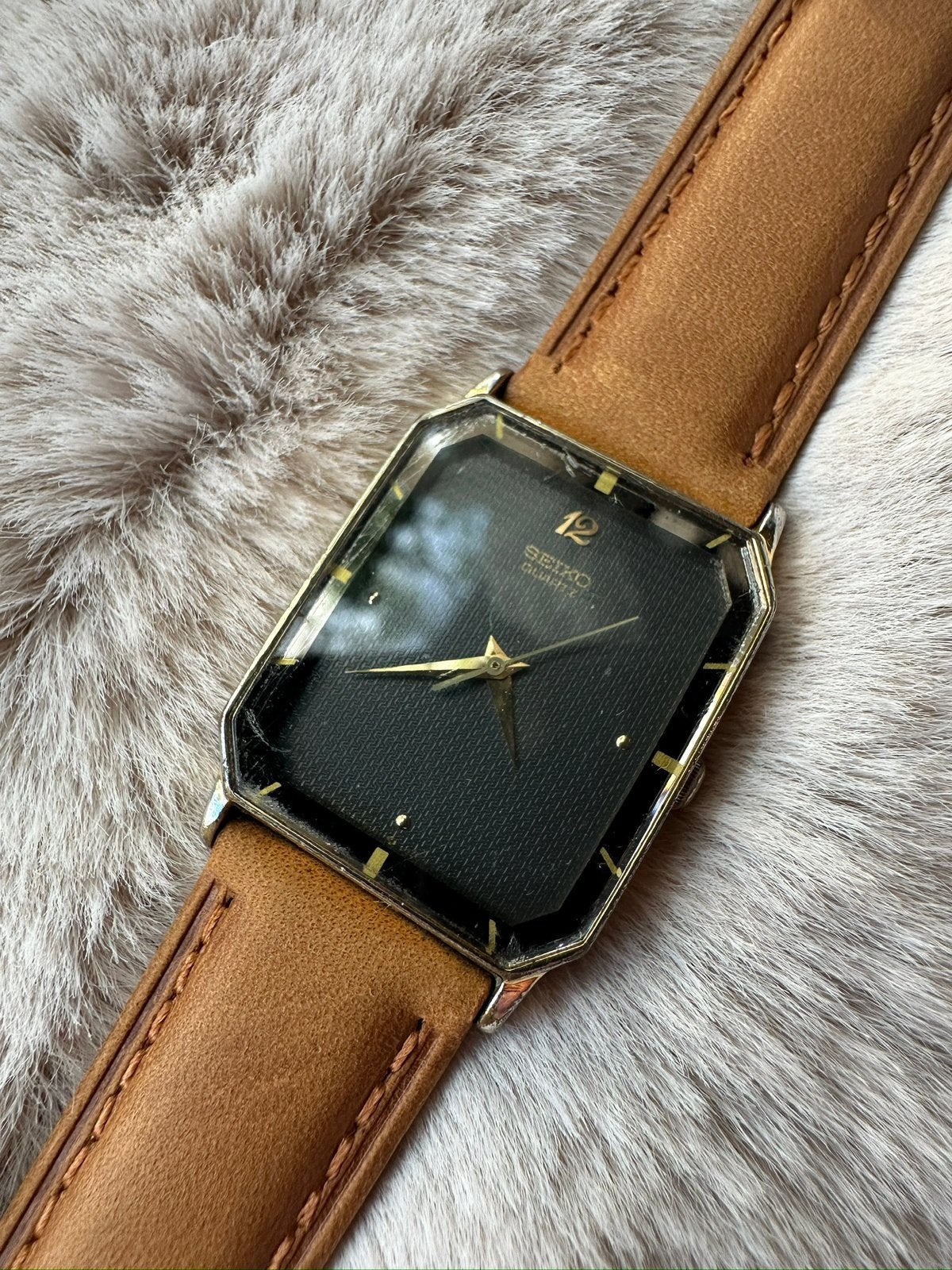 1991 Seiko Tank Unisex Zwart Wijzerplaat Quartz Vintage, Verzenden, Zo goed als nieuw, Seiko